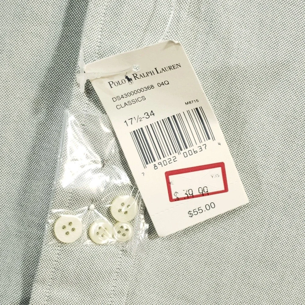 Polo Ralph Lauren NOS Vintage‎ Yarmouth Shirt 17.5 - 34 Green Jacquard Cotton